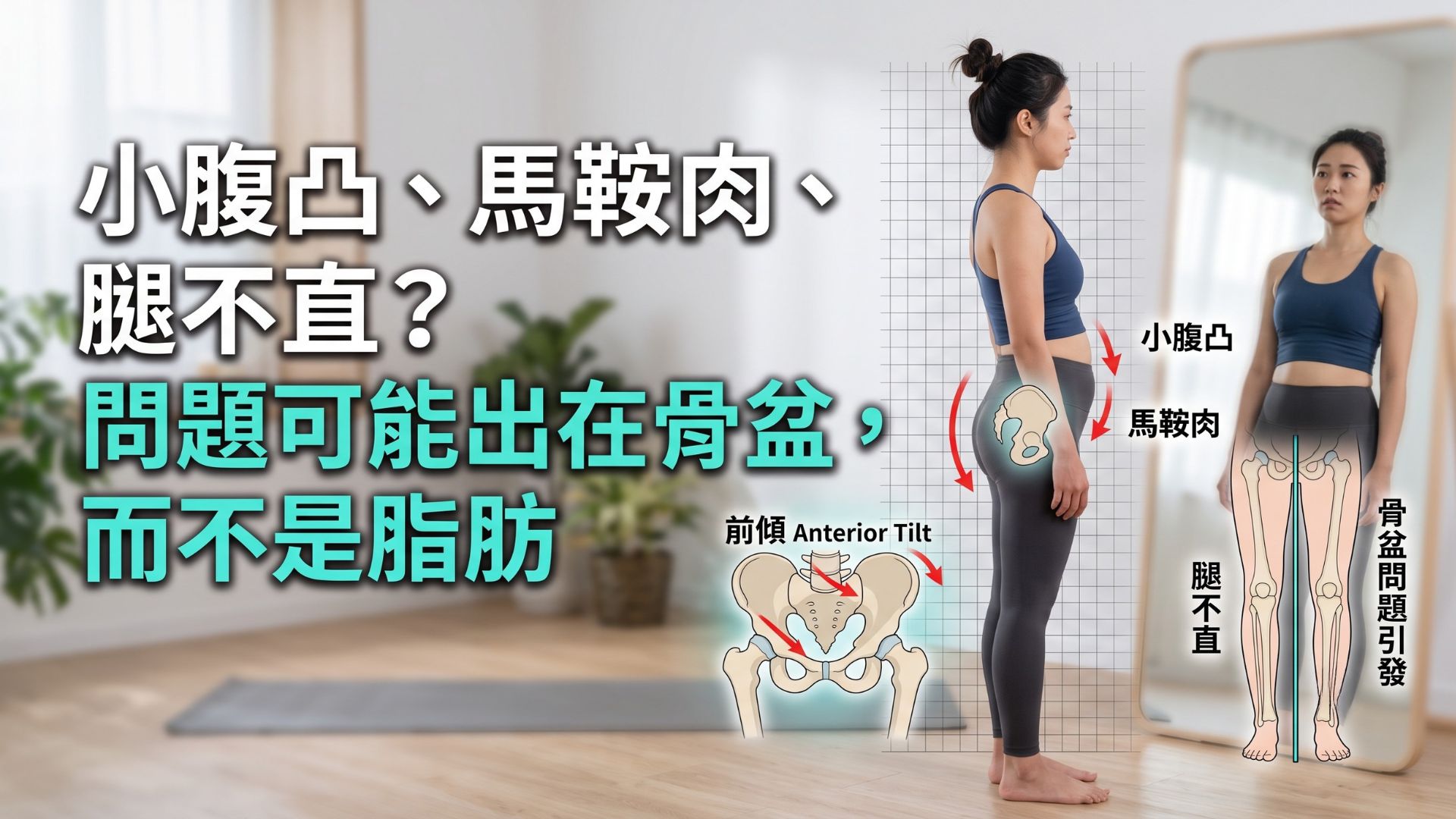 骨盆前傾、骨盆內旋與小腿外翻的體態關聯檢測圖