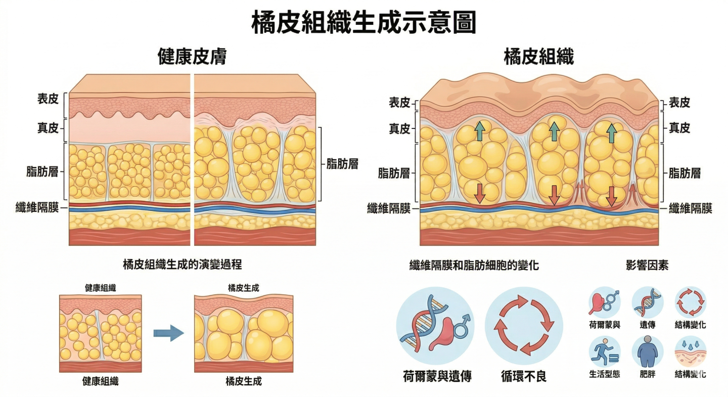 橘皮組織成因示意圖